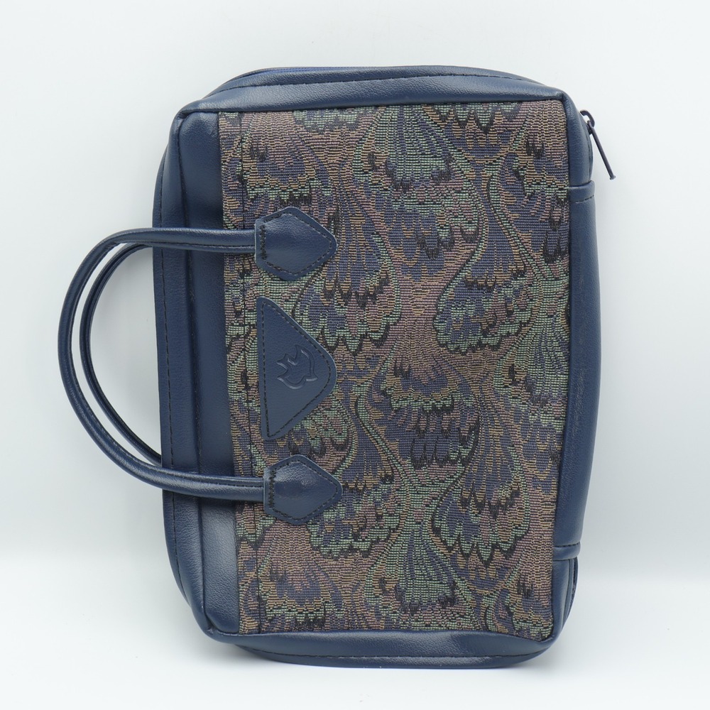 Bible Cover Case Purse Floral Carry Gregg Leather XL Tapestry Zip Blue Retro 90s